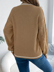 Cable Knit V-Neck Sweater - View 8 | TEVQA