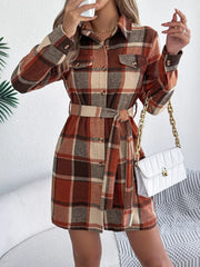 Green Plaid Belted Shirt Dress - View 17 | TEVQA