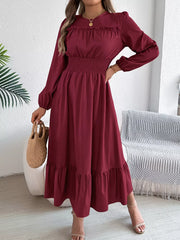 Emerald Green Ruffle Smocked Waist Maxi Dress - View 6 | TEVQA