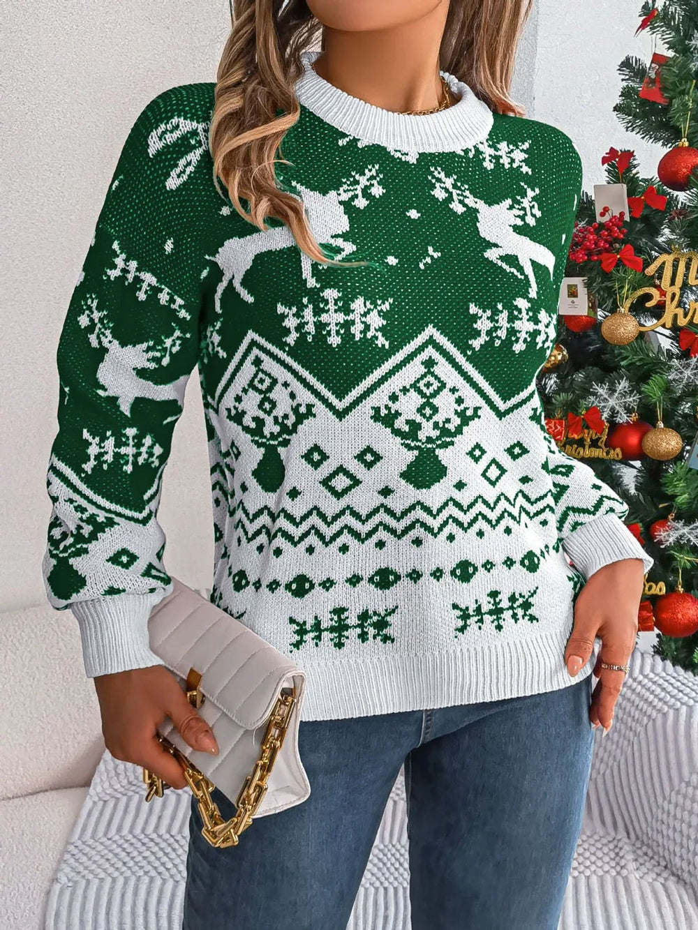 Classic Red Fair Isle Reindeer Christmas Sweater - View 11 | TEVQA