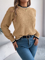 Khaki Textured Knit Sweater - TEVQA