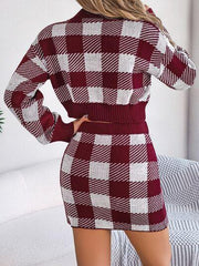Baby Blue Plaid Knit Two Piece Set - View 8 | TEVQA