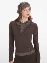 Vintage Mocha Layered Look Hoodie