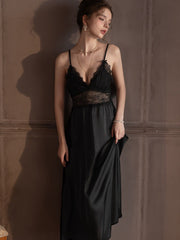 Lace Splicing Satin Robe & Slip Dress Set