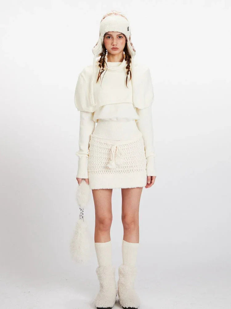 Winter Coquette Mock Two-Piece Capelet Sweater - TEVQA