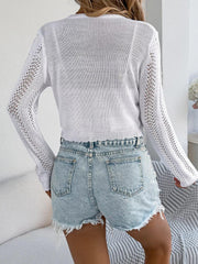 Pointelle Tie-Front Cardigan - View 17 | TEVQA