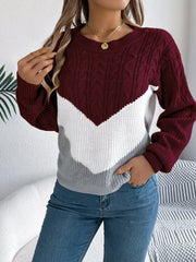 Color Block Cable Knit Sweater - View 17 | TEVQA