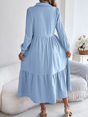 Navy Blue Ruffled Tiered Shirt Dress - View 13 | TEVQA