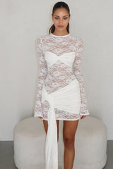 Fleur de Lune Lace Ruched Mini Dress - Tevqa