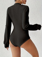 French Chic Ribbed Knit Bodysuit - TEVQA