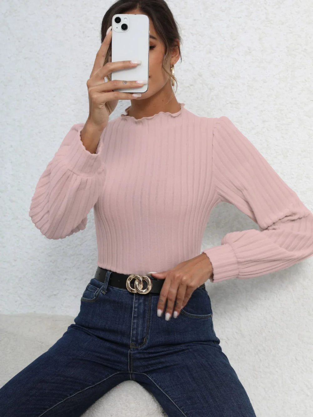 French Chic Ribbed Knit Bodysuit - TEVQA