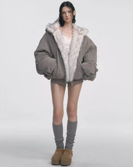 grey reversible fur jacket boogzel clothing