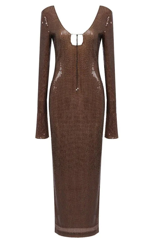Hailey Long Sleeve Mesh Sequin Dress - View 13 | TEVQA