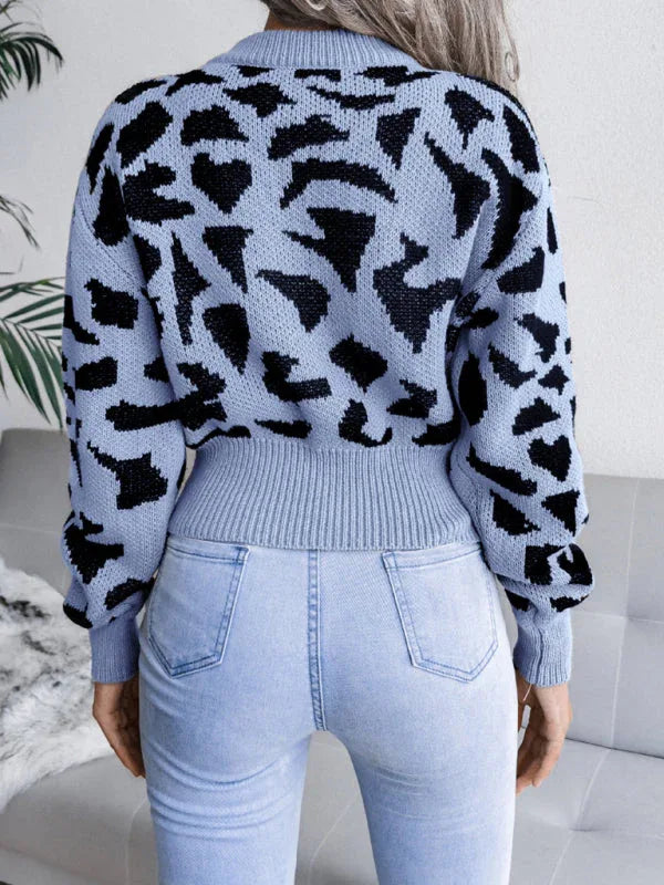 Red Leopard Print Cropped Knit Sweater - View 16 | TEVQA