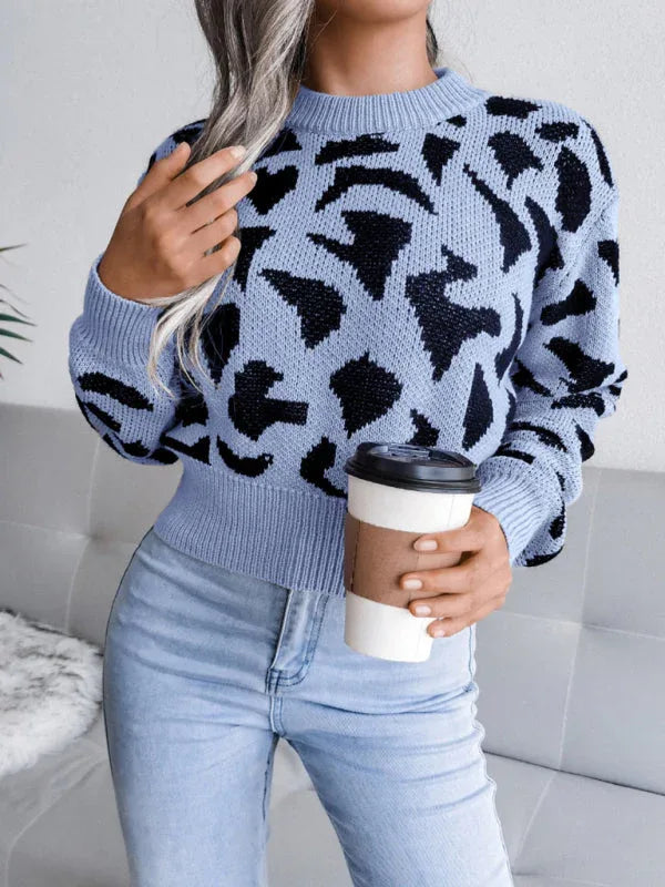 Red Leopard Print Cropped Knit Sweater - View 18 | TEVQA