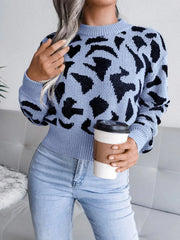 Red Leopard Print Cropped Knit Sweater - View 18 | TEVQA