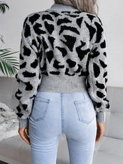 Red Leopard Print Cropped Knit Sweater - View 13 | TEVQA