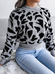 Red Leopard Print Cropped Knit Sweater - View 15 | TEVQA