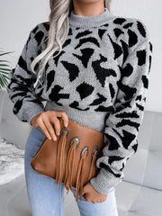 Red Leopard Print Cropped Knit Sweater - View 14 | TEVQA
