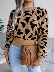 Red Leopard Print Cropped Knit Sweater - View 10 | TEVQA