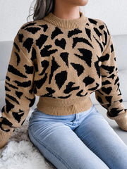 Red Leopard Print Cropped Knit Sweater - View 9 | TEVQA