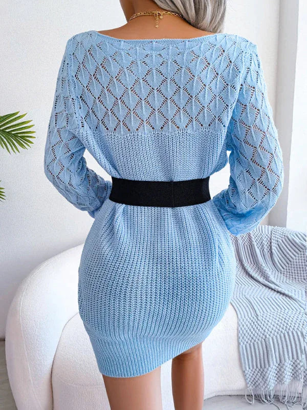 Dusty Pink Knit Sweater Dress - View 8 | TEVQA