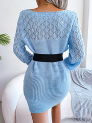 Dusty Pink Knit Sweater Dress - View 8 | TEVQA