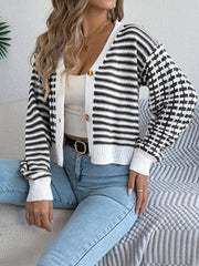 Burgundy Striped Knit Cardigan - View 9 | TEVQA