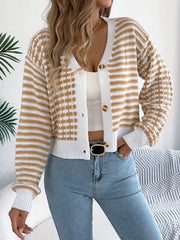 Burgundy Striped Knit Cardigan - View 6 | TEVQA