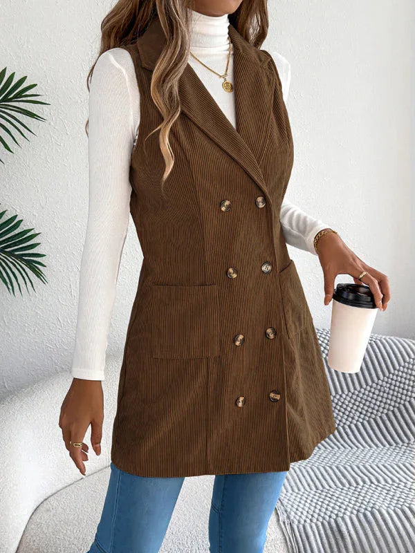 Burgundy Heritage Corduroy Long Vest - View 10 | TEVQA