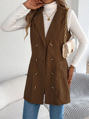 Burgundy Heritage Corduroy Long Vest - View 12 | TEVQA