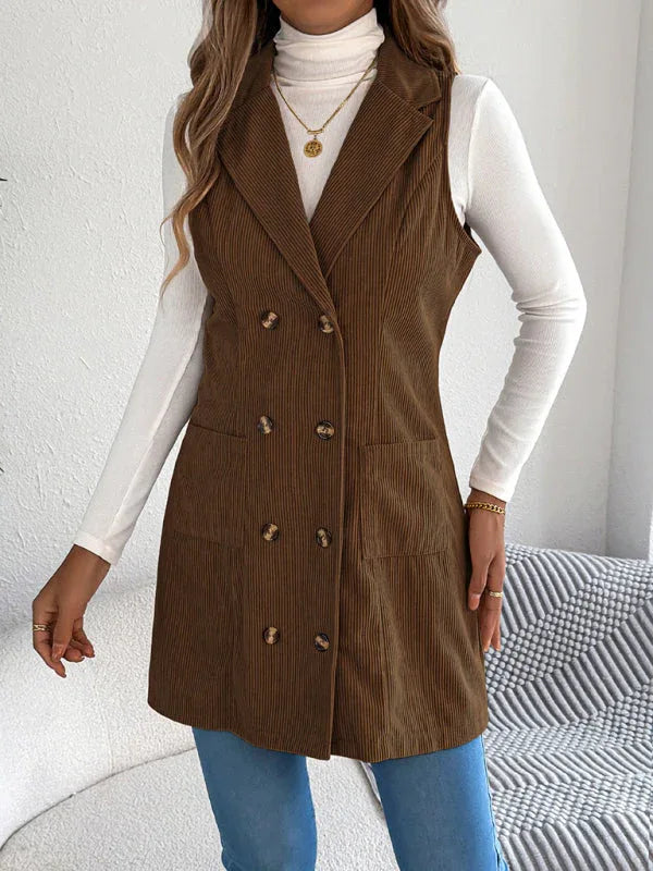 Burgundy Heritage Corduroy Long Vest - View 11 | TEVQA