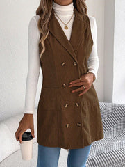 Burgundy Heritage Corduroy Long Vest - View 9 | TEVQA