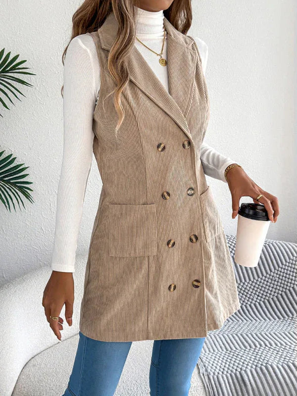 Burgundy Heritage Corduroy Long Vest - View 6 | TEVQA