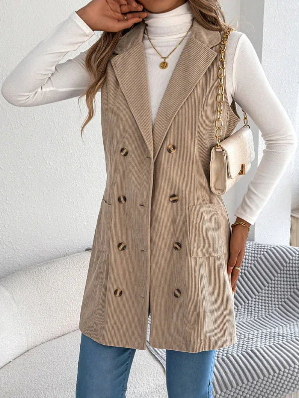 Burgundy Heritage Corduroy Long Vest - View 8 | TEVQA
