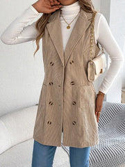 Burgundy Heritage Corduroy Long Vest - View 8 | TEVQA