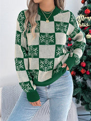 Red Snowflake Checkered Knit Sweater - View 12 | TEVQA