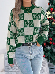 Red Snowflake Checkered Knit Sweater - View 10 | TEVQA