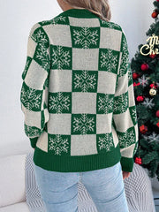 Red Snowflake Checkered Knit Sweater - View 11 | TEVQA
