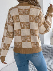 Red Snowflake Checkered Knit Sweater - View 6 | TEVQA