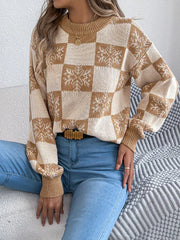 Red Snowflake Checkered Knit Sweater - View 8 | TEVQA