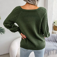 Green Square Neck Pullover Sweater Top - TEVQA