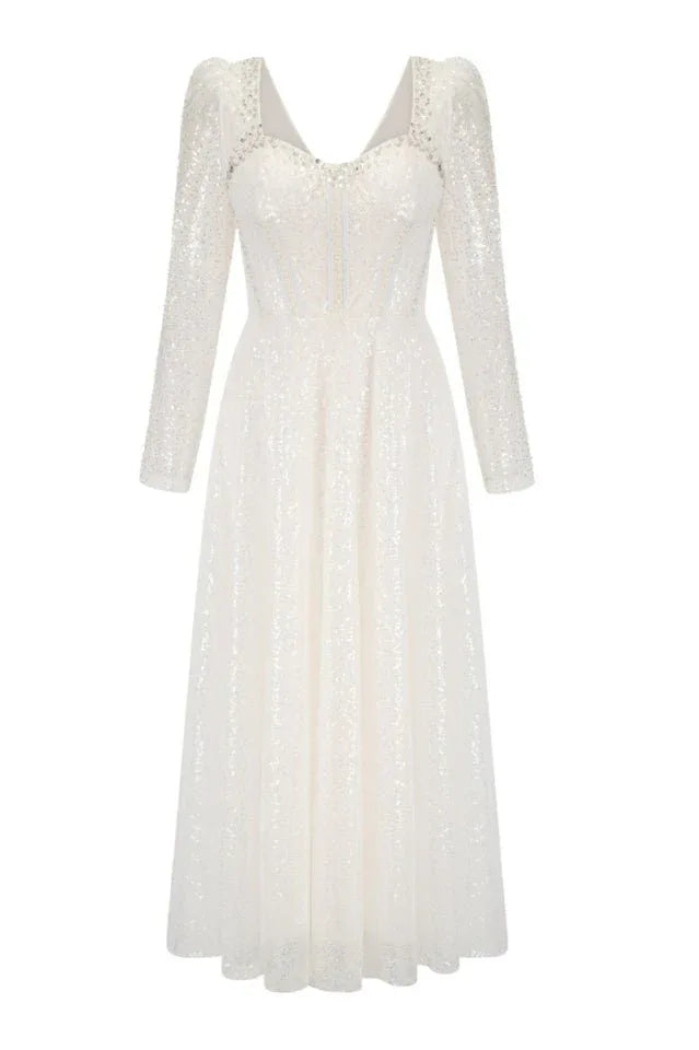Kamiyah White Mesh Midi Dress - View 6 | TEVQA