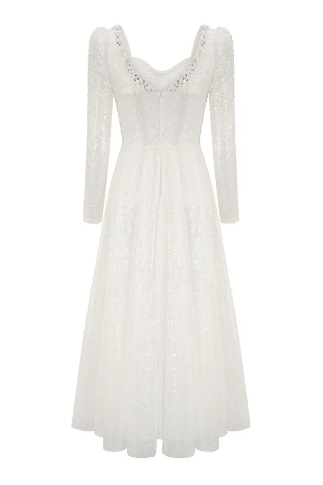 Kamiyah White Mesh Midi Dress - View 7 | TEVQA
