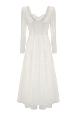 Kamiyah White Mesh Midi Dress - View 7 | TEVQA