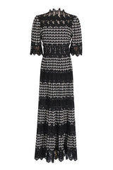 Lace Embroidery Cocktail Midi Dress - Tevqa