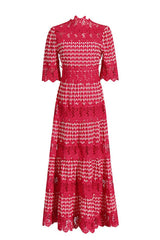 Lace Embroidery Cocktail Midi Dress - Tevqa