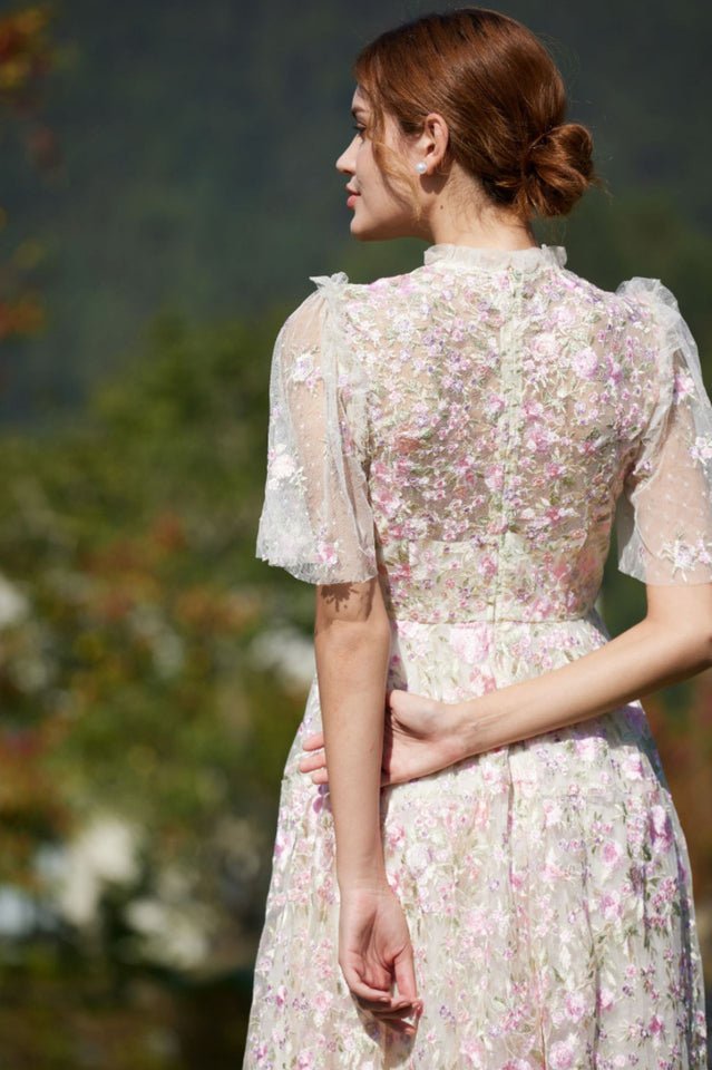 Lavish Embroidered Tulle Maxi Dress - Tevqa