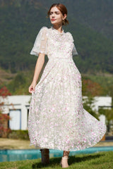 Lavish Embroidered Tulle Maxi Dress - Tevqa