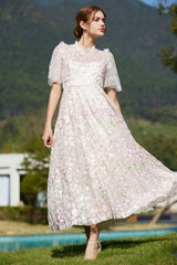 Lavish Embroidered Tulle Maxi Dress - Tevqa